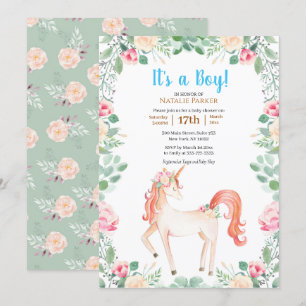 Roze Roos Floral Greenery Boy Baby shower Kaart