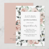 Roze Roos Floral Quinceanera Kaart (Voorkant / Achterkant)
