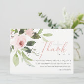 ROZE ROOS FLORALE EERSTE COMUNIE THANK YOU KAART (Staand voorkant)