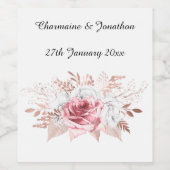 ROZE ROOS FLORALE WIJN ETIKET (Enkel label)