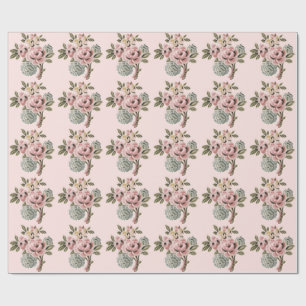 Roze Roos Folk Art Botanische Bloemstuk Vintage Cadeaupapier