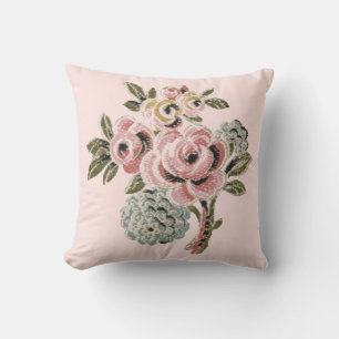 Roze Roos Folk Art Botanische Bloemstuk Vintage Kussen