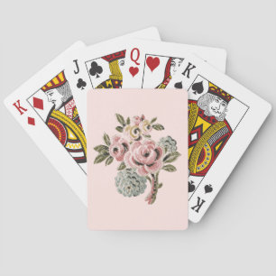 Roze Roos Folk Art Botanische Bloemstuk Vintage Pokerkaarten