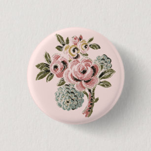 Roze Roos Folk Art Botanische Bloemstuk Vintage Ronde Button 3,2 Cm