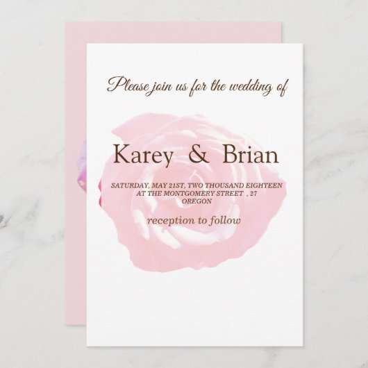 Roze Roos Foto Bruiloft Uitnodiging Kaart (Voorkant / Achterkant)