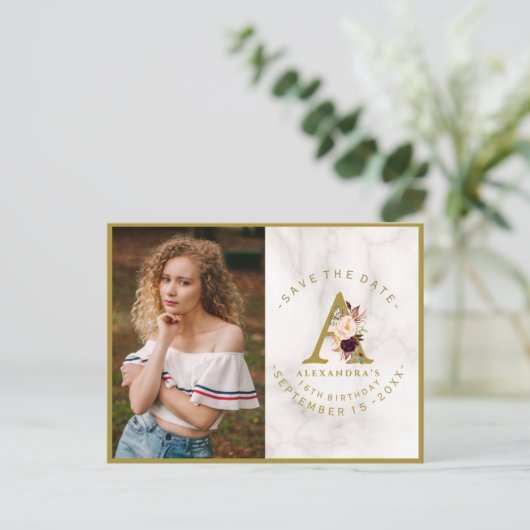 Roze Roos Foto Verjaardag Save The Date Briefkaart (Staand voorkant)