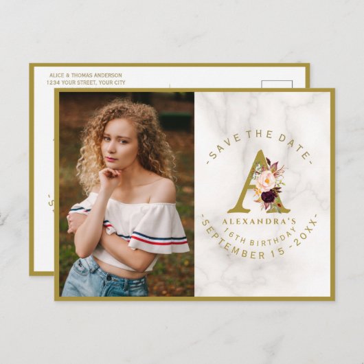 Roze Roos Foto Verjaardag Save The Date Briefkaart (Voorkant / Achterkant)