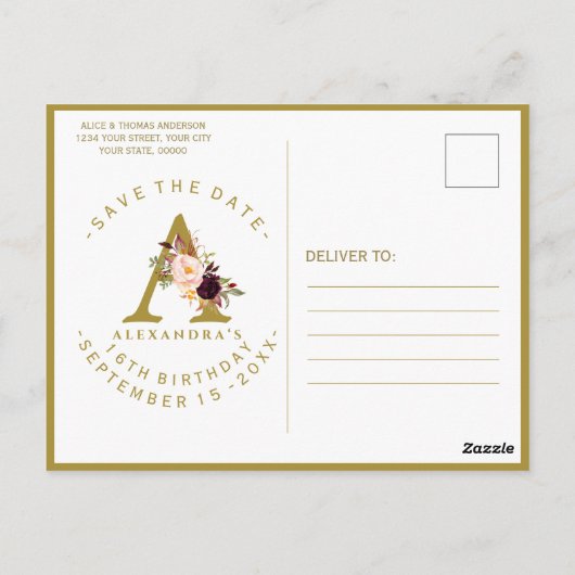 Roze Roos Foto Verjaardag Save The Date Briefkaart (Achterkant)