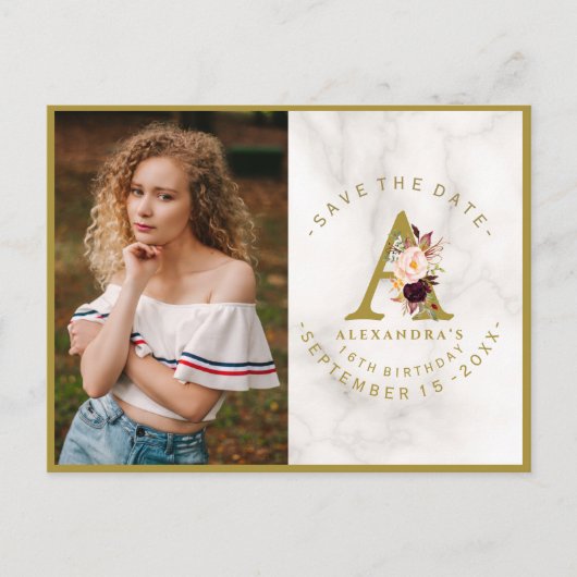 Roze Roos Foto Verjaardag Save The Date Briefkaart (Voorkant)