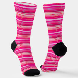 Roze, Roos, Fuscia, Flamingo Stripes Colorful Fun Sokken