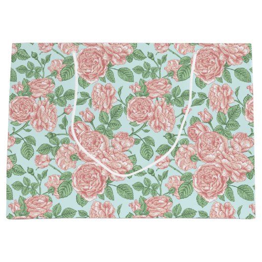 Roze Roos Garden Bouquet Patroon Groot Cadeauzakje (Voorkant)