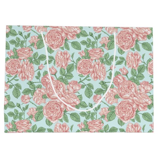 Roze Roos Garden Bouquet Patroon Groot Cadeauzakje (Achterkant)