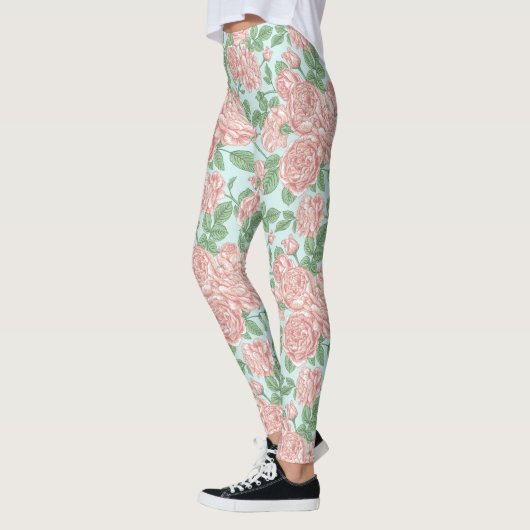 Roze Roos Garden Bouquet Patroon Leggings (Links)