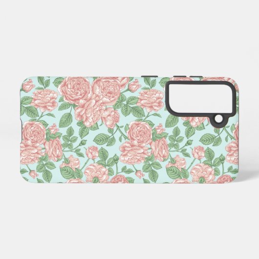 Roze Roos Garden Bouquet Patroon Samsung Galaxy Hoesje (Achterkant horizontaal)