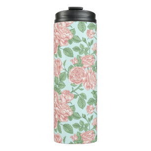Roze Roos Garden Bouquet Patroon Thermosbeker