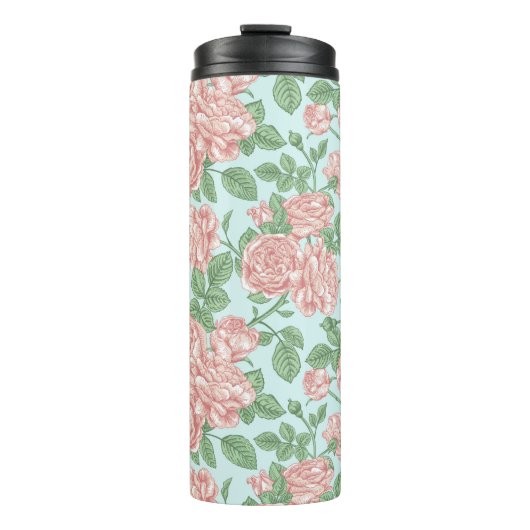 Roze Roos Garden Bouquet Patroon Thermosbeker (Voorkant)