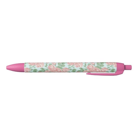Roze Roos Garden Bouquet Patroon Zwarte Inkt Pen (Bodem)