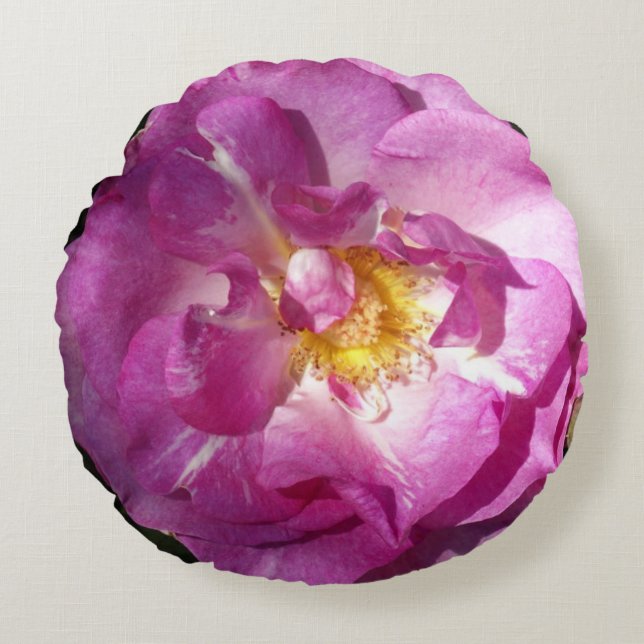 Roze Roos Geborsteld Polyester Rond werpkussen Kussen (Voorkant)