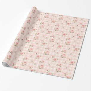 Roze roos geruite waterverf bloemendesign cadeauve cadeaupapier