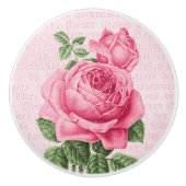 Roze  roos, girale keramische knop (Voorkant)