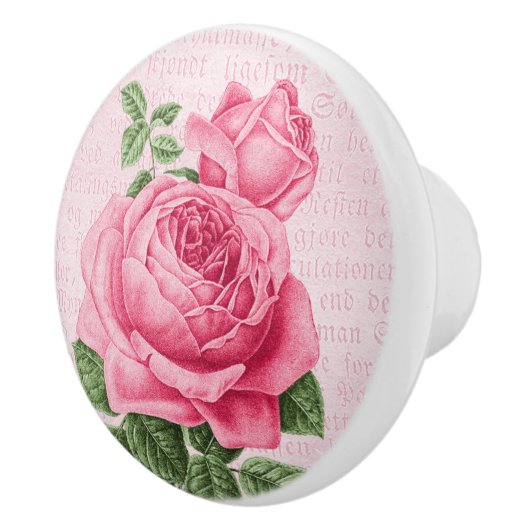 Roze  roos, girale keramische knop (Rechts)