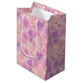 Roze Roos Glitter Floral Wrapping Paper Medium Cadeauzakje (Voorkant Gekanteld)