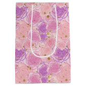 Roze Roos Glitter Floral Wrapping Paper Medium Cadeauzakje (Achterkant)