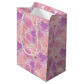 Roze Roos Glitter Floral Wrapping Paper Medium Cadeauzakje (Achterkant Gekanteld)