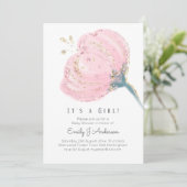 Roze Roos Glitter Het Is Een Meisje Baby Shower (Staand voorkant)