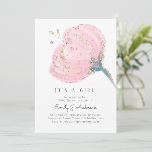 Roze Roos Glitter Het Is Een Meisje Baby Shower (Staand voorkant)