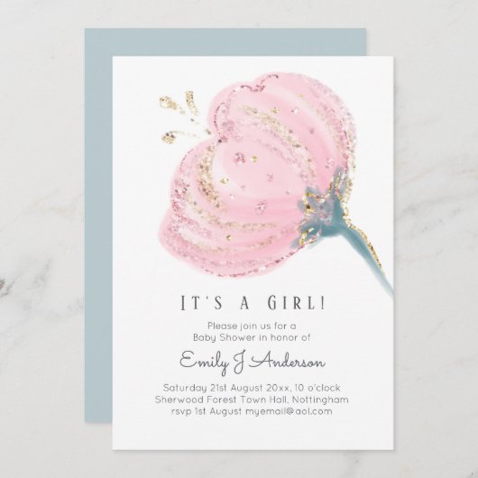 Roze Roos Glitter Het Is Een Meisje Baby Shower (Voorkant / Achterkant)