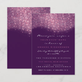 Roze Roos Glitter Paars Violet Formele Uitnodiging