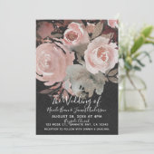 Roze Roos Glitter Rozen Donker Bloem Glam Bruiloft Kaart (Staand voorkant)