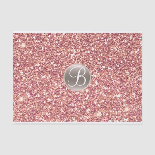 Roze Roos Glitter Schitter Glam Monogram Initiaal Tissuepapier (Voorkant)