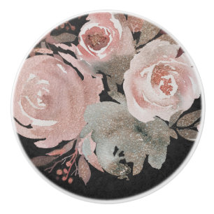 Roze Roos Glitterrozen Donker Bloem Glam Elegant Keramische Knop
