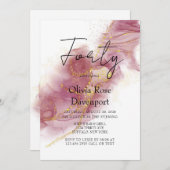 Roze Roos Gold Alcohol 40th Birthday Party Kaart (Voorkant / Achterkant)