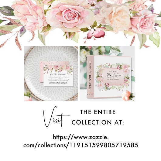 Roze, Roos Gold Floral Vrijgezellenfeest Recipcard