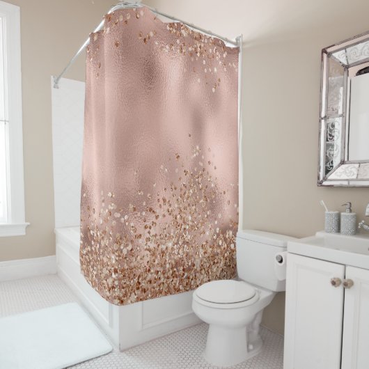 Roze Roos Gold Glitter Chic Sparkle Douchegordijn (In situ)