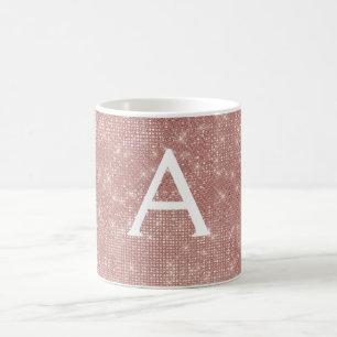 Roze - Roos Gold Sparkle Bling Monogram Naam Koffiemok