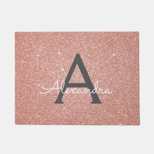 Roze - Roos Gold Sparkle Glitter Monogram Naam Deurmat (Voorkant)