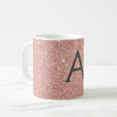 Roze - Roos Gold Sparkle Glitter Monogram Naam Koffiemok (Voorkant links)