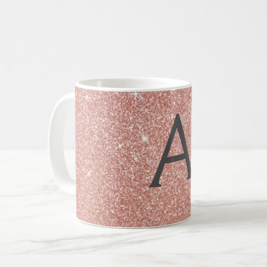 Roze - Roos Gold Sparkle Glitter Monogram Naam Koffiemok (Voorkant links)