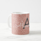 Roze - Roos Gold Sparkle Glitter Monogram Naam Koffiemok (Voorkant links)
