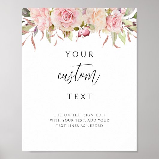 Roze, Roos Goud Bloemen Aangepaste Tekst Trouwteke Poster (Voorkant)