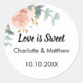 Roze roos goud bloemenbruiloft Liefde is Zoet Ronde Sticker (Voorkant)