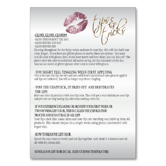 Roze Roos & Goud Confetti Lip Instructies 2 Kaart (Achterkant)