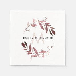 ROZE ROOS GOUD GEBLADERTE KRANS MONOGRAM BRUILOFT SERVET