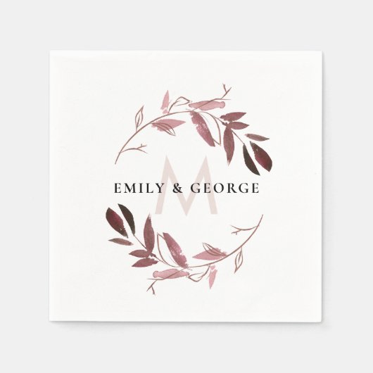 ROZE ROOS GOUD GEBLADERTE KRANS MONOGRAM BRUILOFT SERVET (Voorkant)