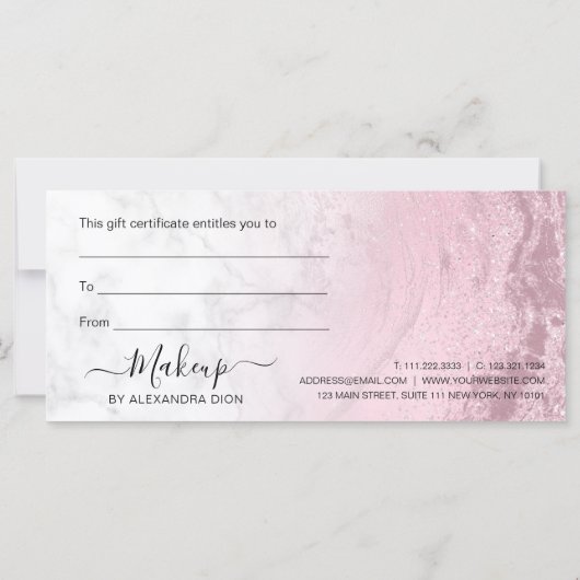 Roze roos goud glitter marmer make-up kunstenaar (Achterkant)