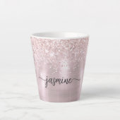 Roze Roos Goud Glitter Metaal Monogram Girlige Blu Latte Mok (Voorkant)